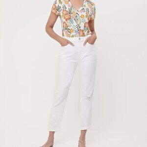 LOFT High Rise Slim Pocket Boyfriend Jeans in White